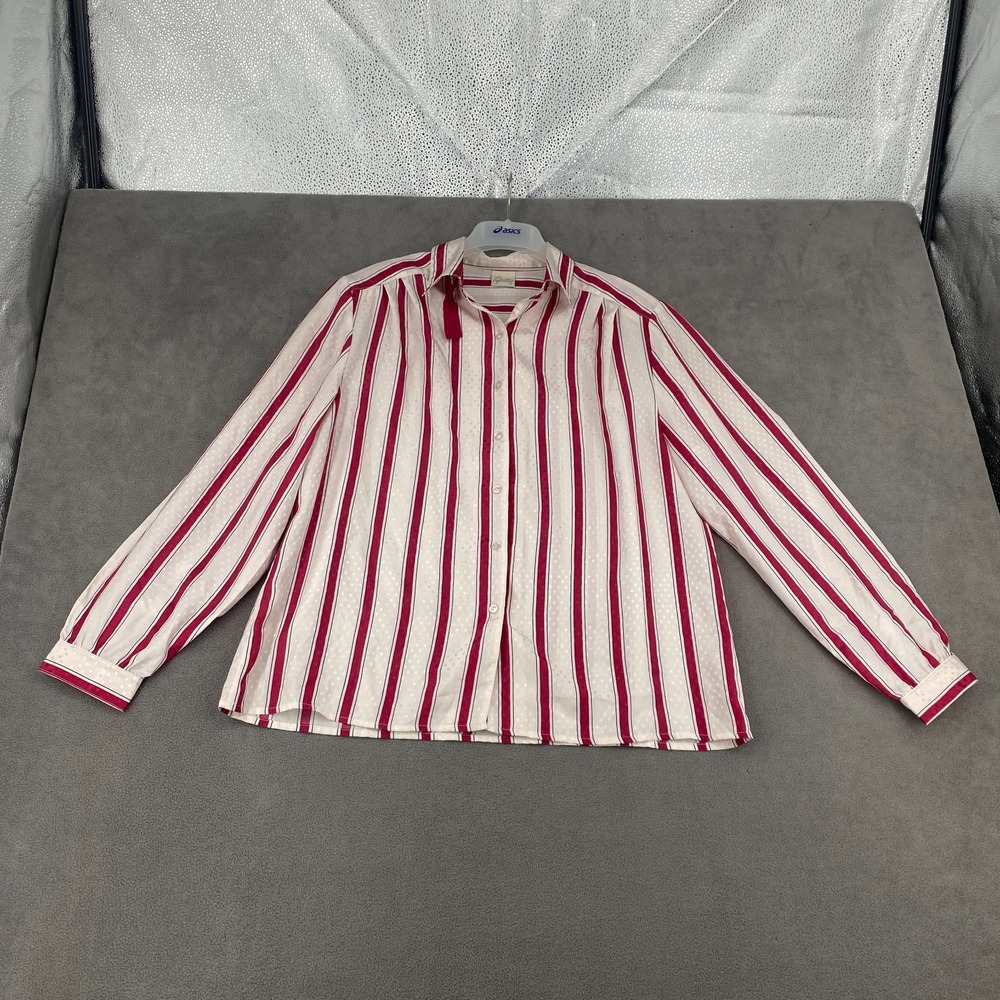 Vintage Pykettes Shirt Womens White Red Poplin Striped Collared Button Up
